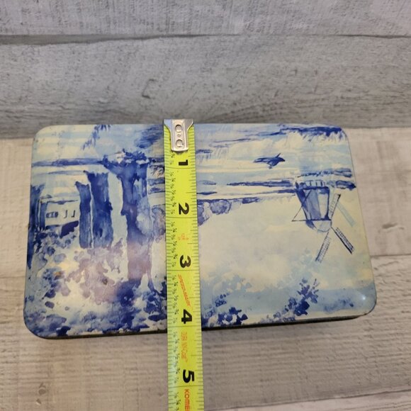 Vintage Patria Windmill Design Metal Tin Box 1970s Dutch Blue & White - Picture 3 of 11
